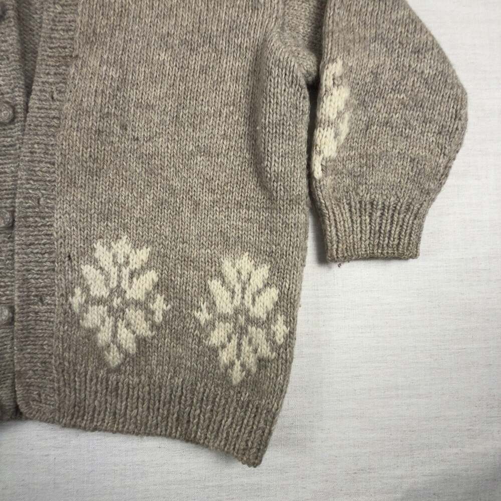 Vintage Hand-Knit Wool Snowflake Cardigan Sweater - Picture 2 of 8